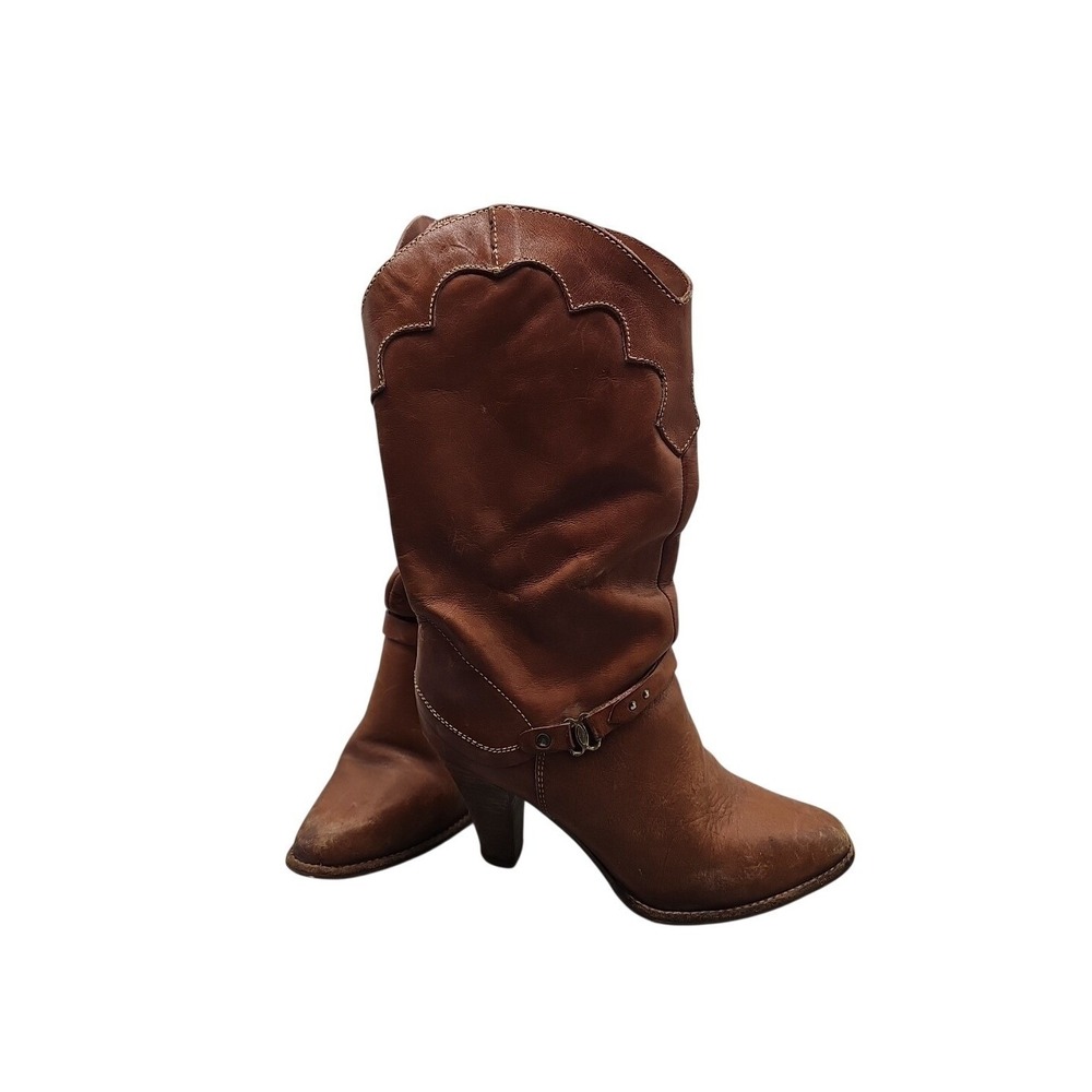 Vintage Western Brown Cowgirl Riding Boots Mid‎ Calf size 7 B  Heeled Buckle